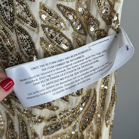NWT MAC DUGGAL Nude Gold Beaded Embellished Leaf Evening Gown Women’s - Picture 8 of 16